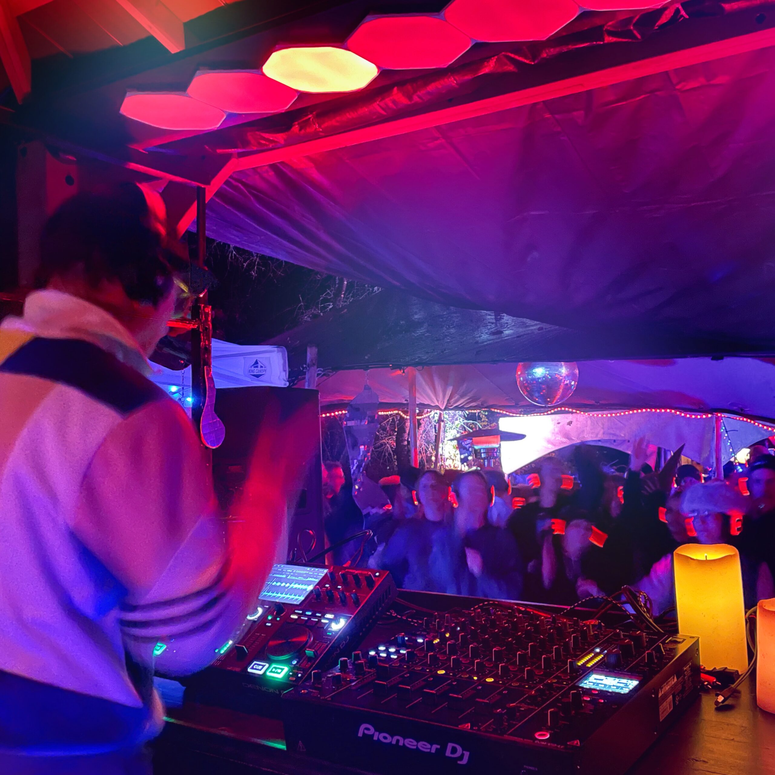 Late Nite Guest DJ playing at Silent Disco Woodstove Festival 